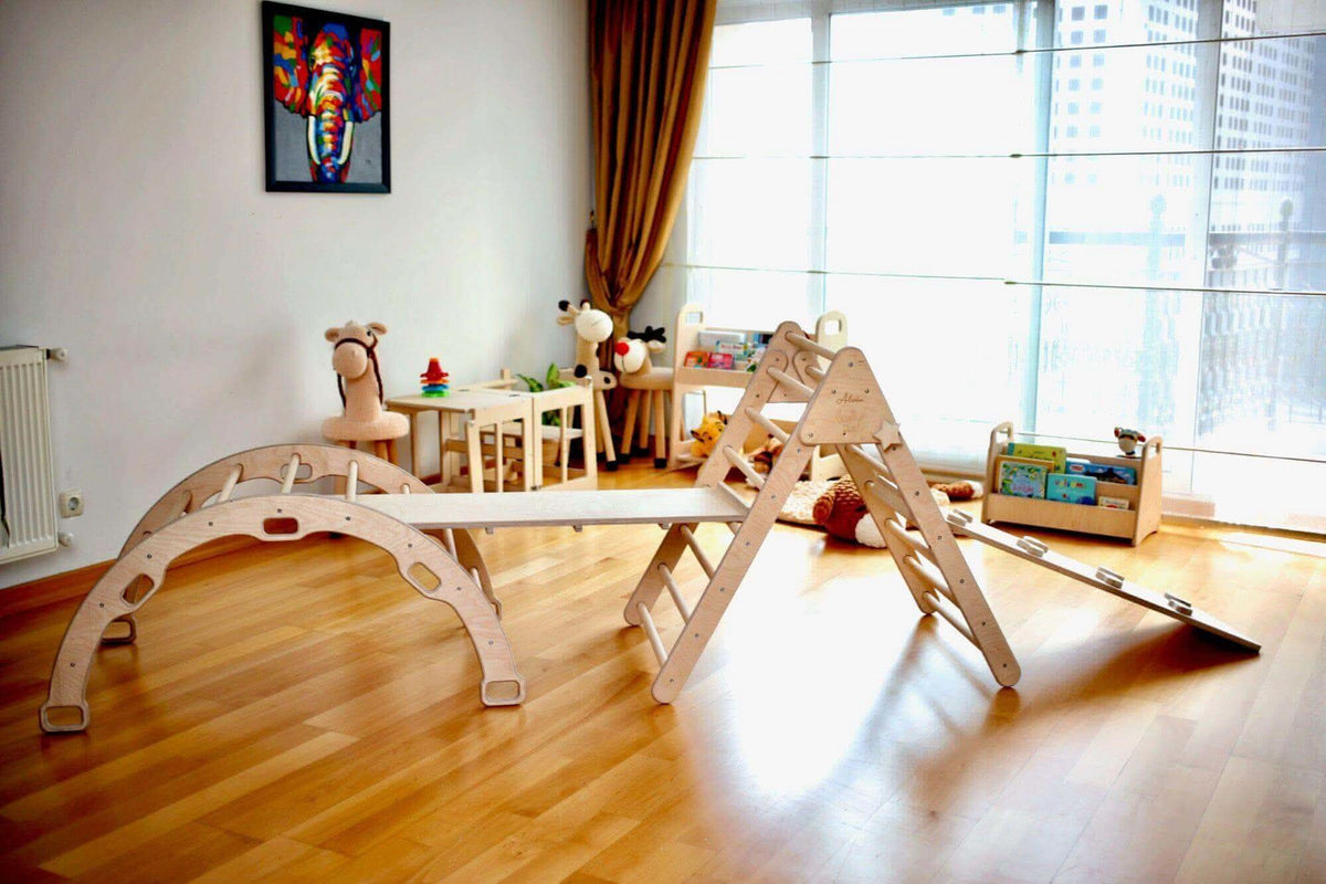 Montessori Climbing Set / Climbing Triangle - Arch / Rocker with 2 Ramps / 4 Pieces Set