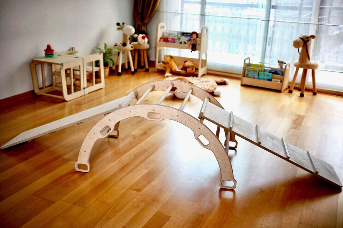 Montessori Climbing Set / Climbing Triangle - Arch / Rocker with 2 Ramps / 4 Pieces Set