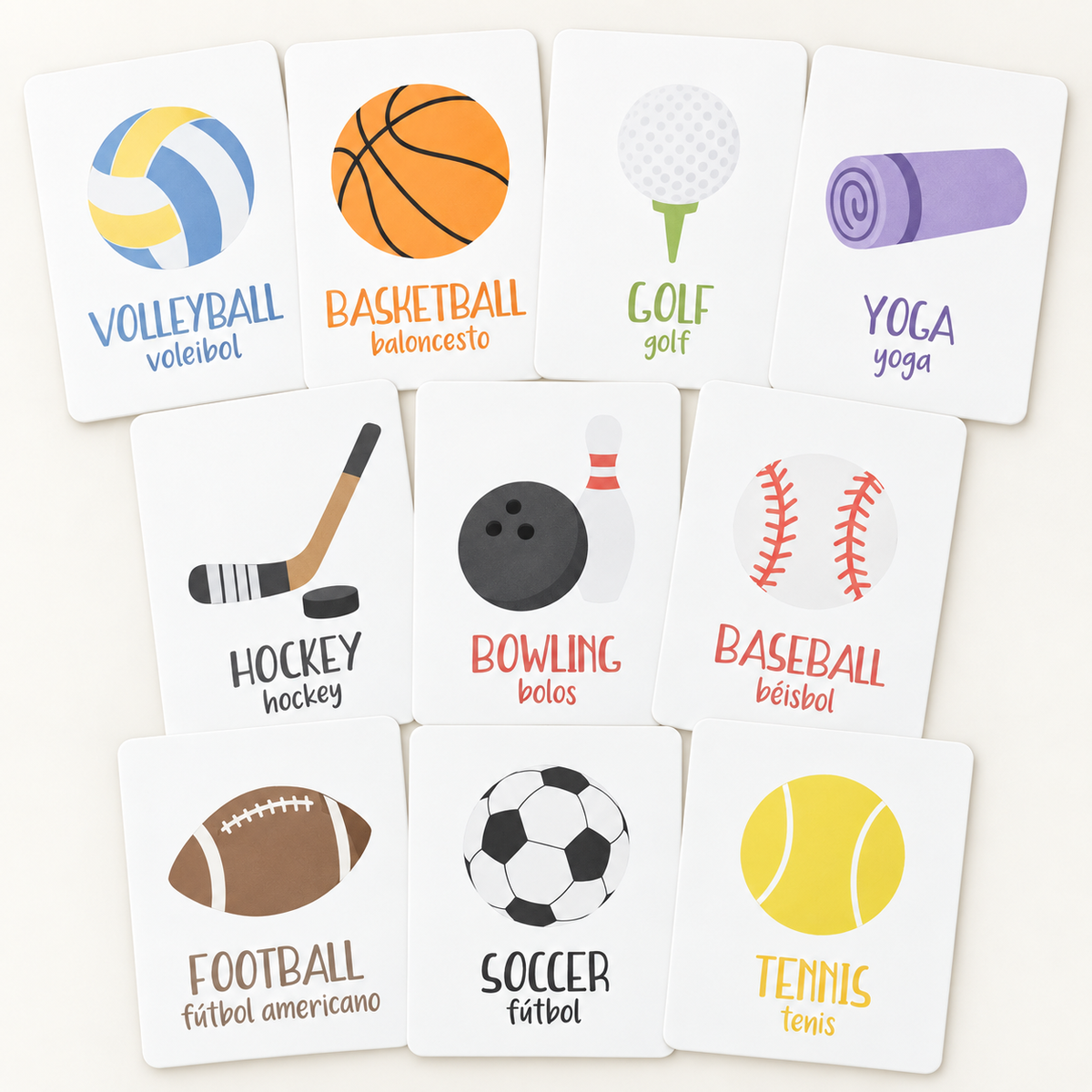 Bilingual Sports Flash Cards for Toddlers | English & Spanish