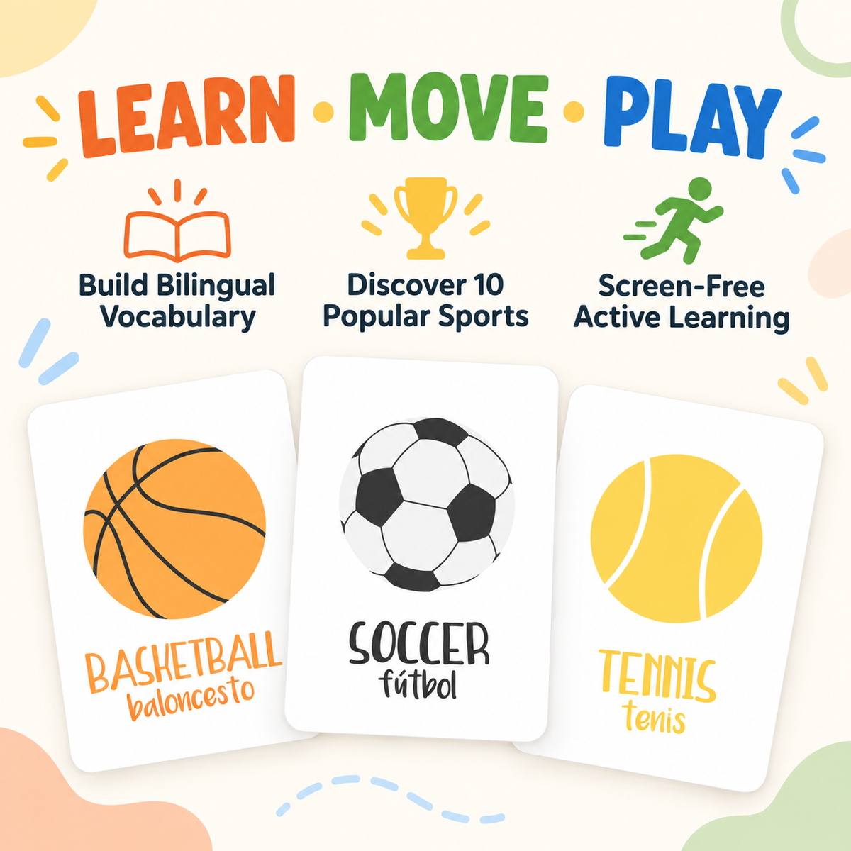 Bilingual Sports Flash Cards for Toddlers | English & Spanish