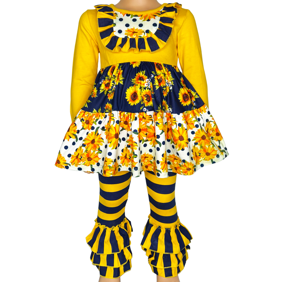 Gold & Navy Floral Ruffle Set