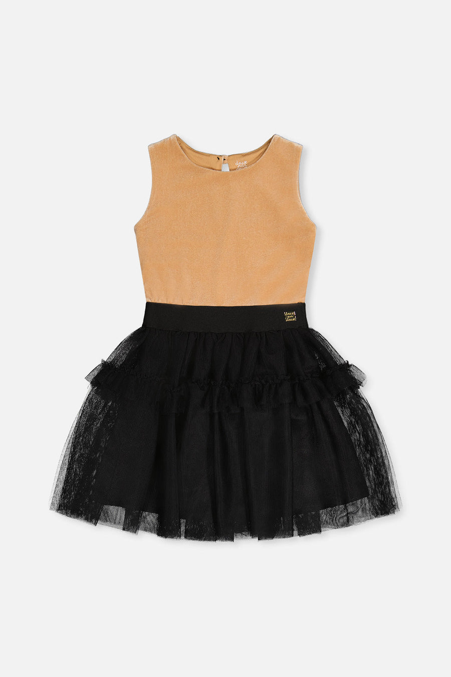 Bi-Material Sleeveless Dress Beige And Black