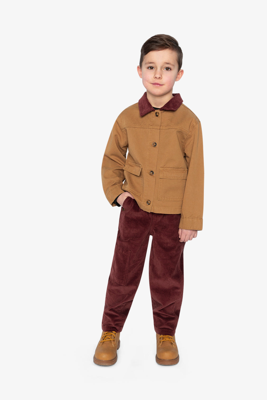 Stretch Corduroy Pants With Cargo Pocket Reddish-Brown