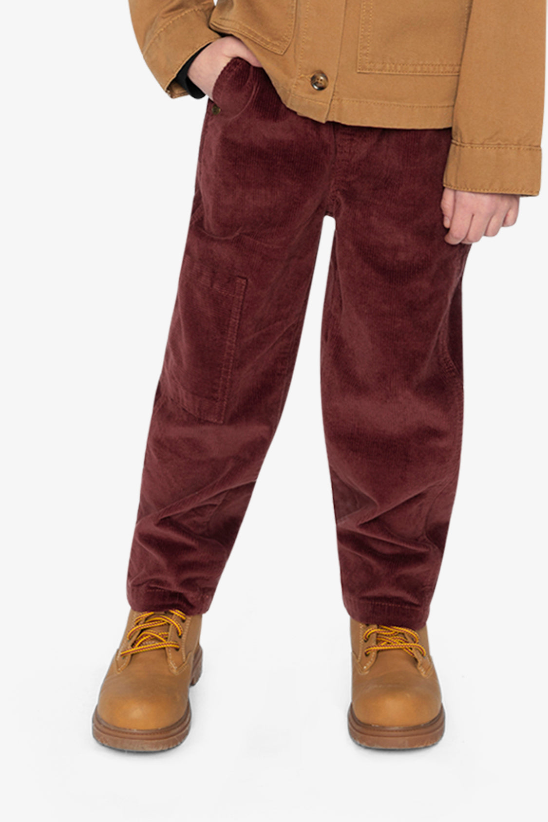 Stretch Corduroy Pants With Cargo Pocket Reddish-Brown