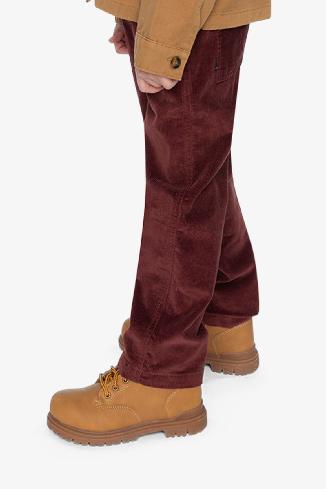 Stretch Corduroy Pants With Cargo Pocket Reddish-Brown