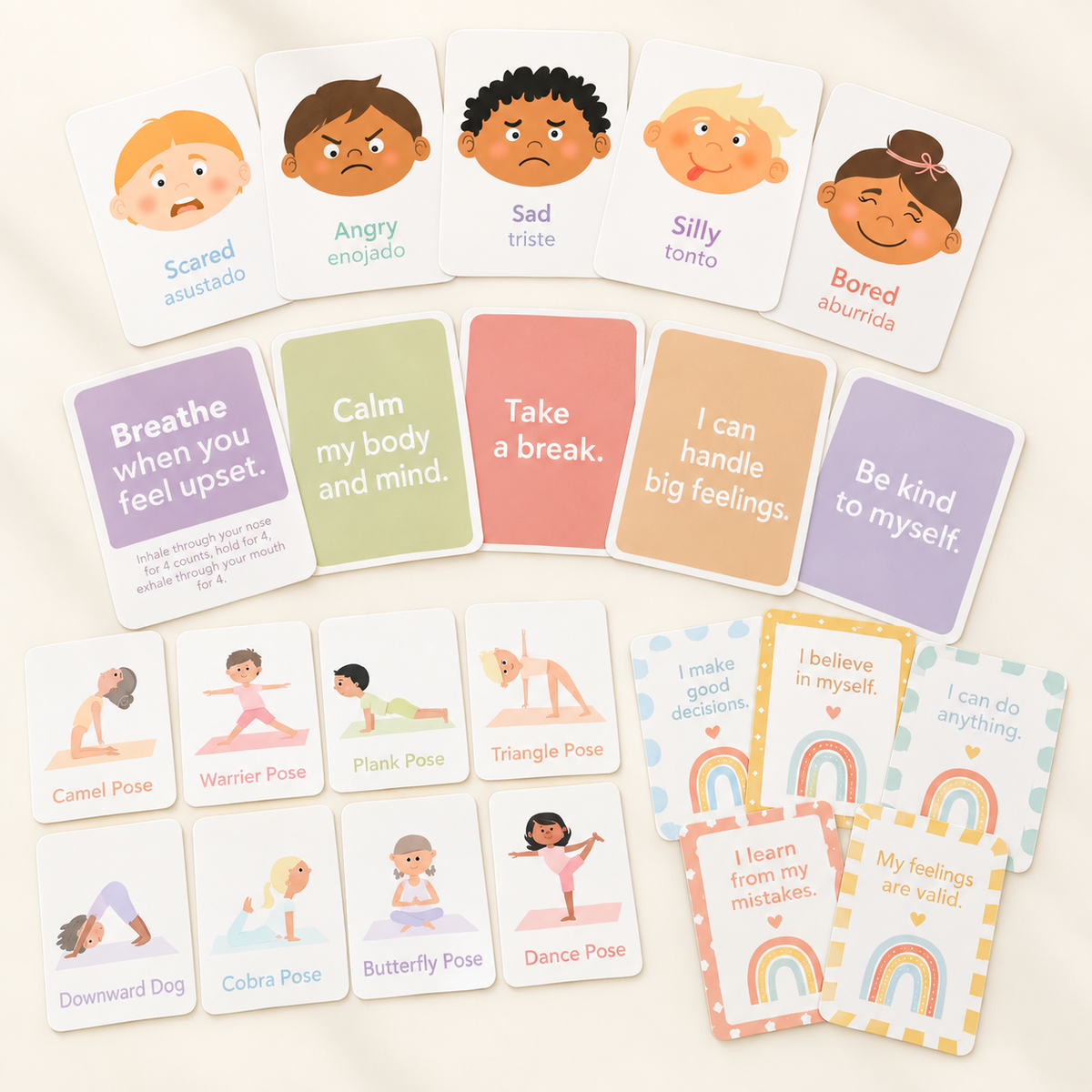 Feelings & Mindfulness Cards for Kids – 50-Card Wellness Bundle